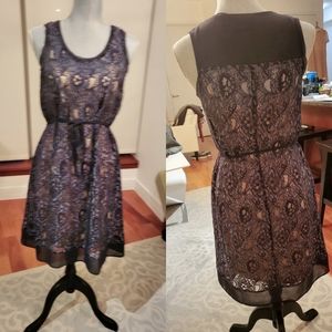 Vera Wang sheer navy/dark gray lace w beige slip
